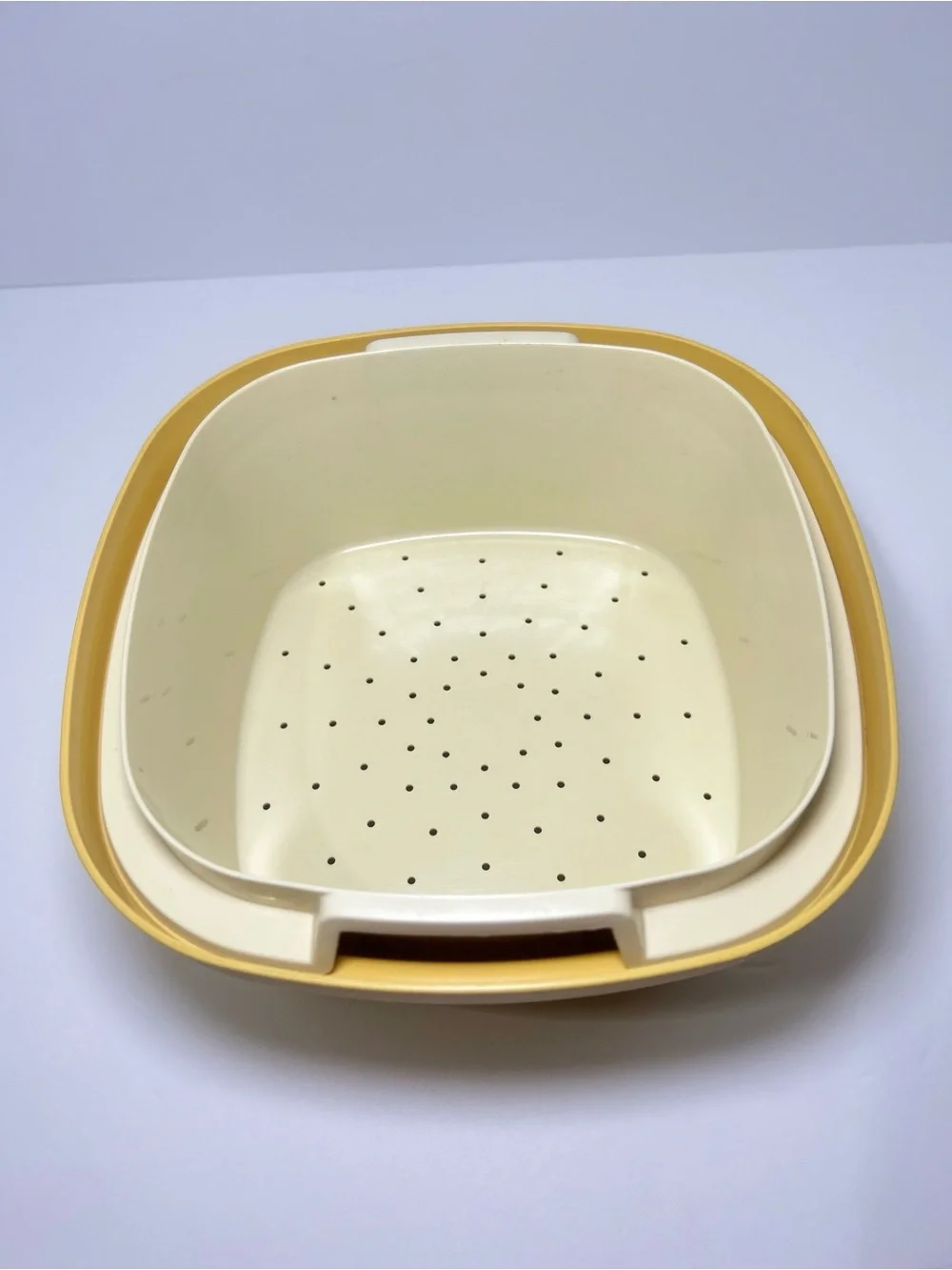 Vintage Tupperware Steam N Store Bowl Harvest Gold With Lid Strainer